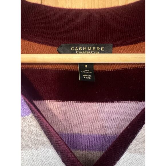 Charter Club 100% Cashmere Sweater Dress M Striped V-Neck Long Sleeve Belt - Picture 6 of 7